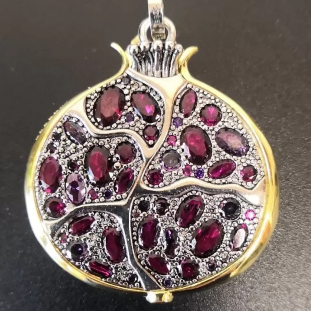 Oversized  Pendant 18K GF Garnets, White sapphire 4.2x5.3  cm.